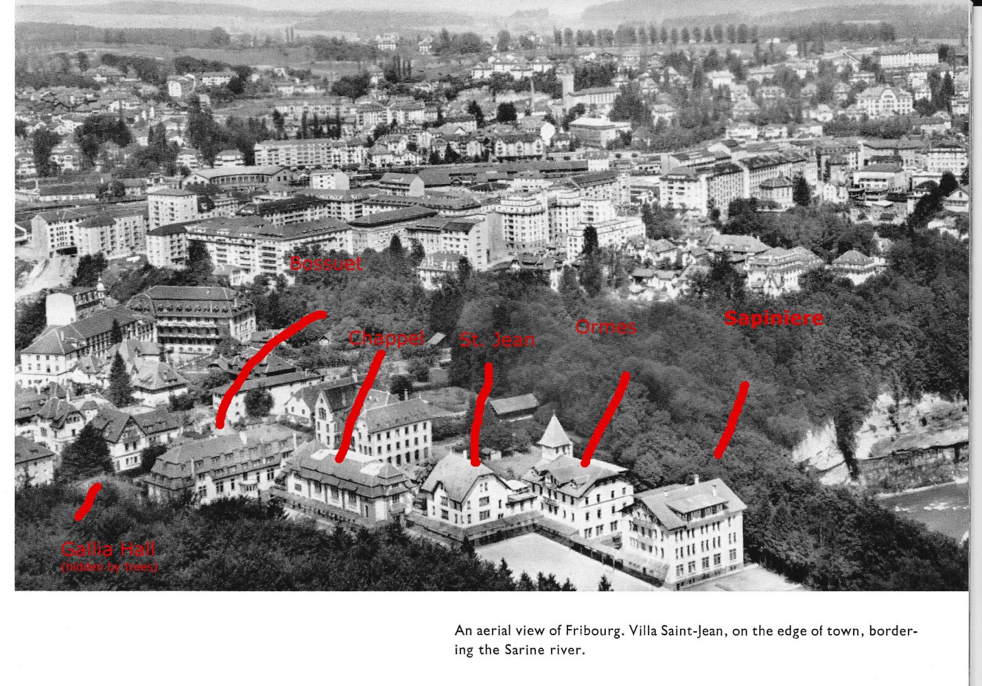 Aerial PHOTO of Villa Saint Jean International School next to Fribourg's Sarine River
