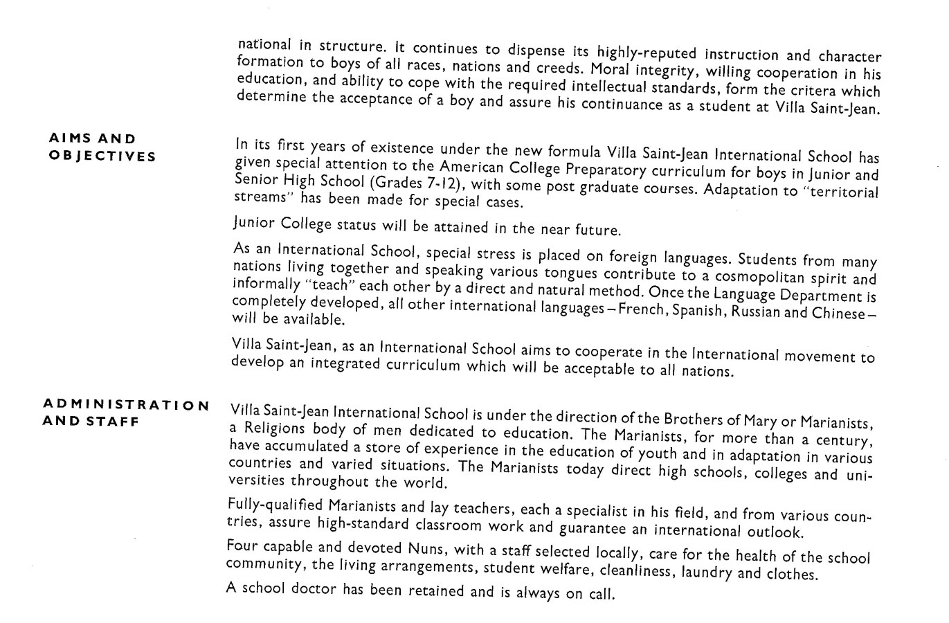 Aims and Objectives of Villa Saint Jean International School