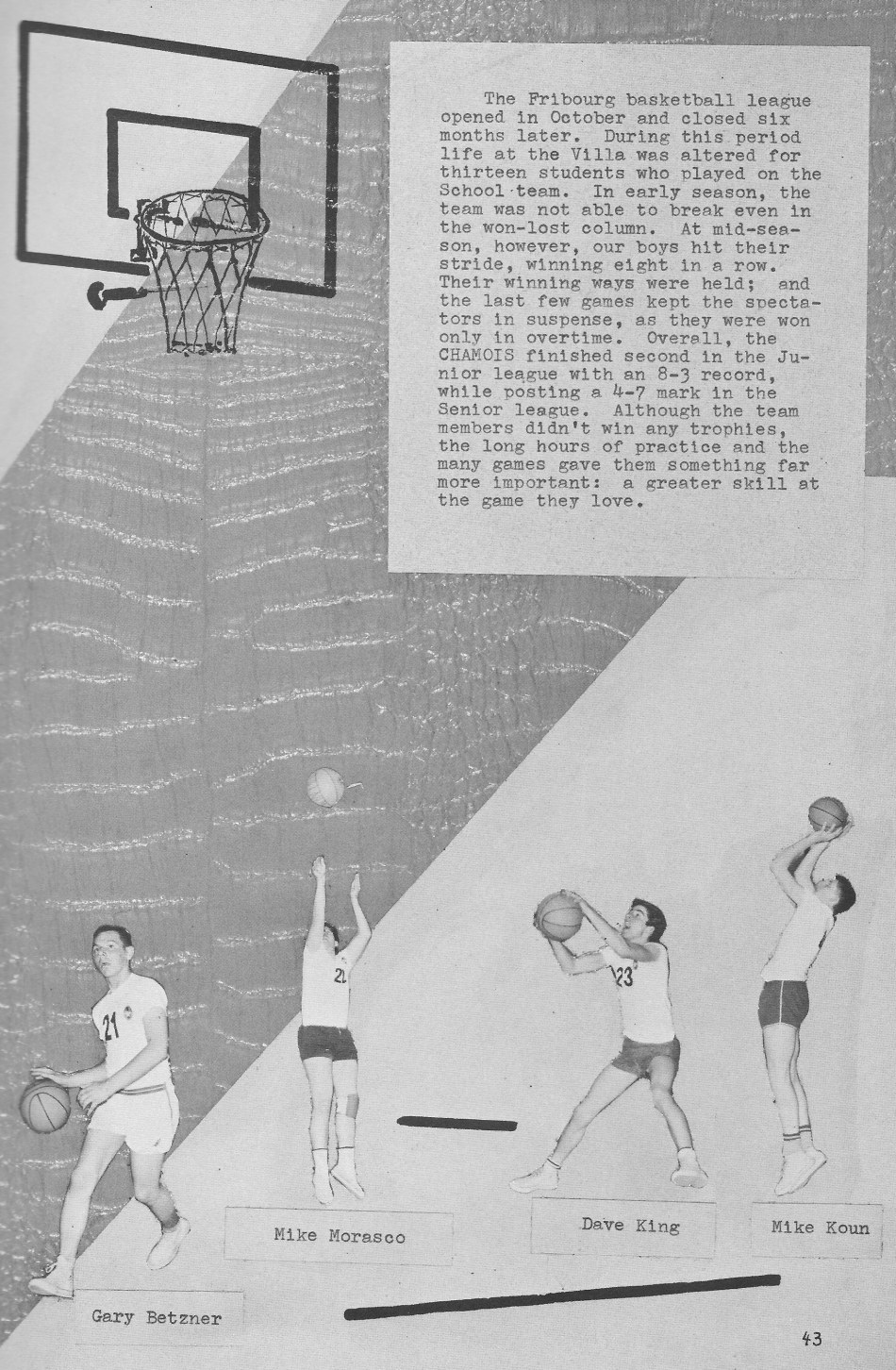 SPORTS Basketball Photos  2 for for Villa Saint Jean International School  1964 Yearbook Le Chamois