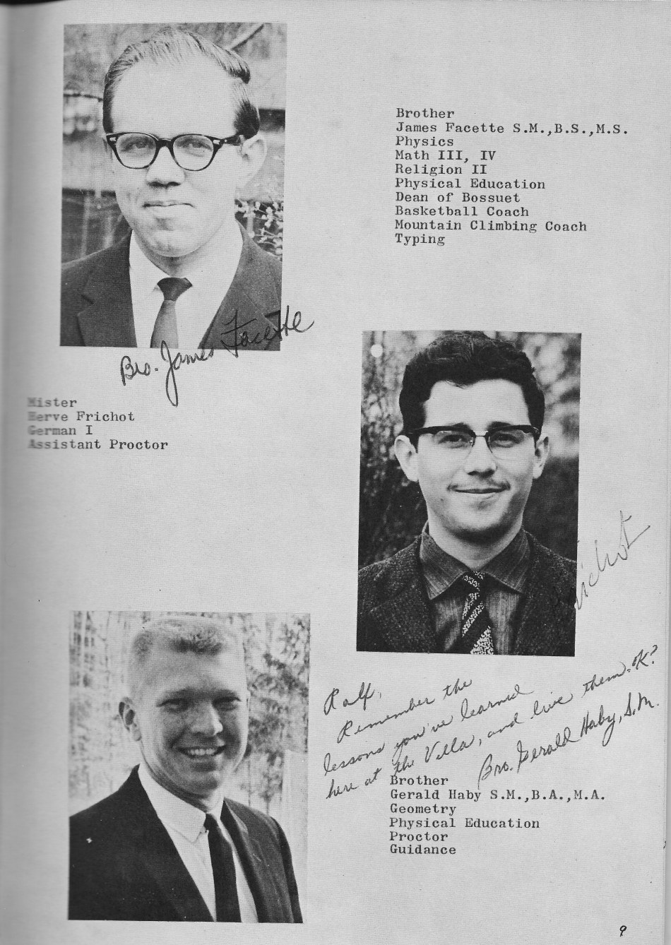 Faculty 3 Page for Villa Saint Jean International School  1965 Yearbook Le Chamois
