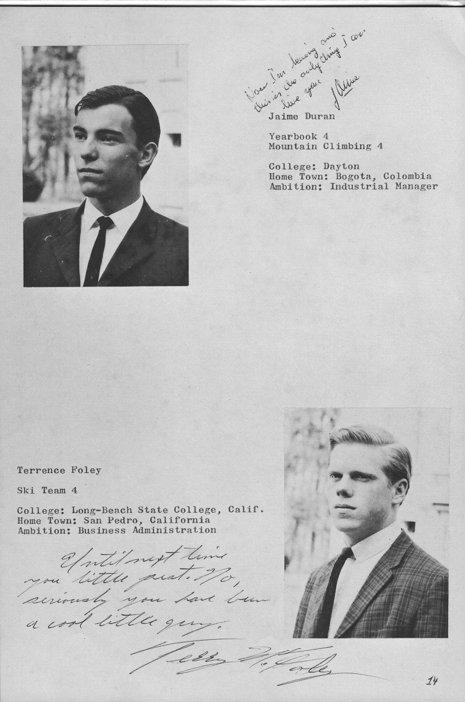 SENIORS PHOTOs 1  for Villa Saint Jean International School  1965 Yearbook Le Chamois