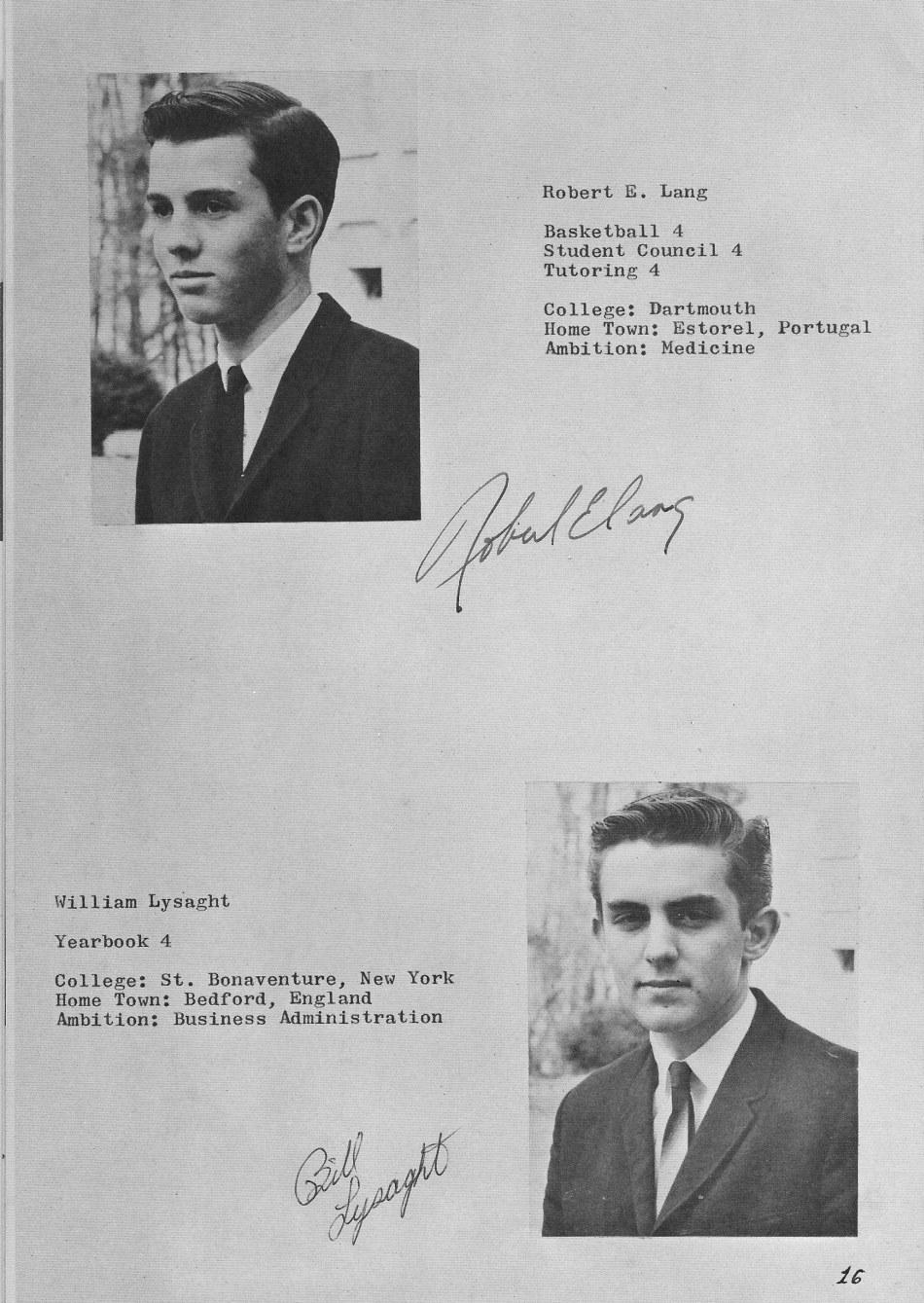 SENIORS PHOTOs 3  for Villa Saint Jean International School  1965 Yearbook Le Chamois