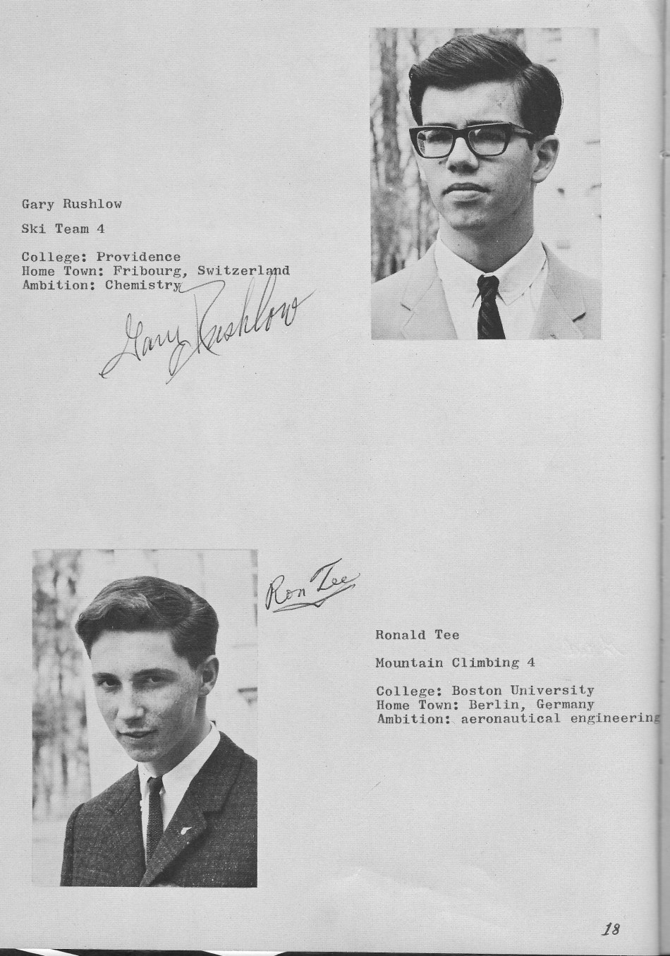 SENIORS PHOTOs 5  for Villa Saint Jean International School  1965 Yearbook Le Chamois