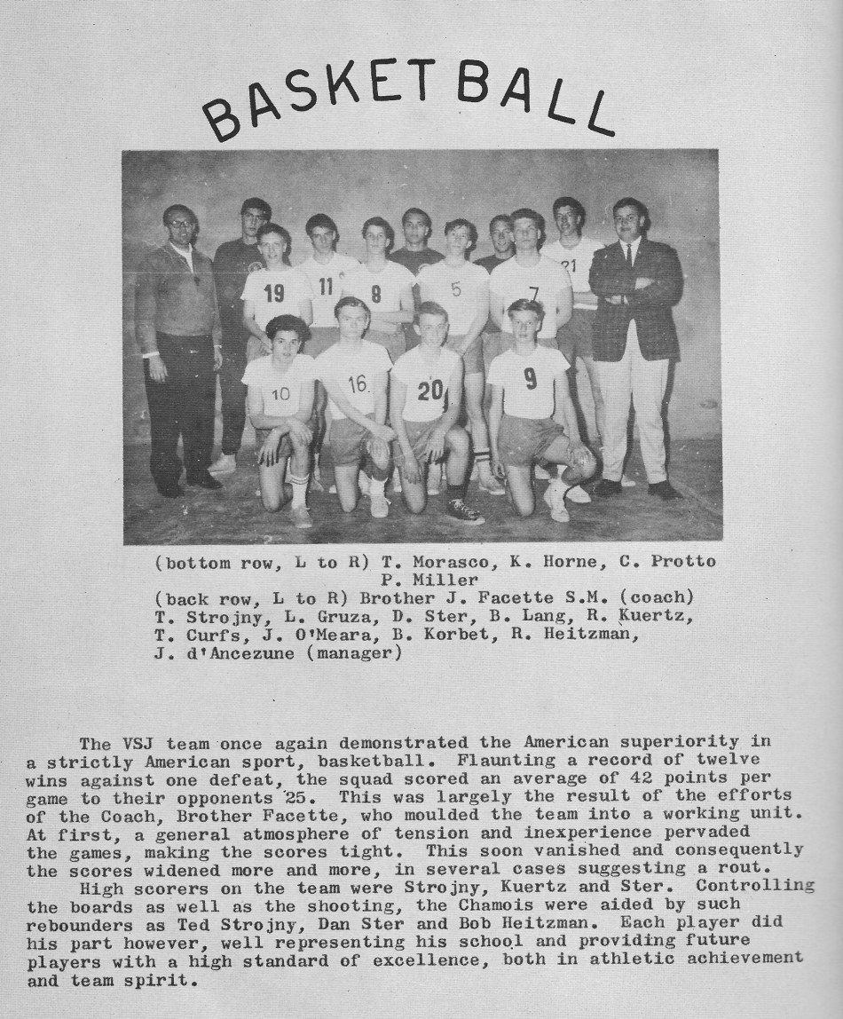 BasketBall Team Photo  for Villa Saint Jean International School  1965 Yearbook Le Chamois