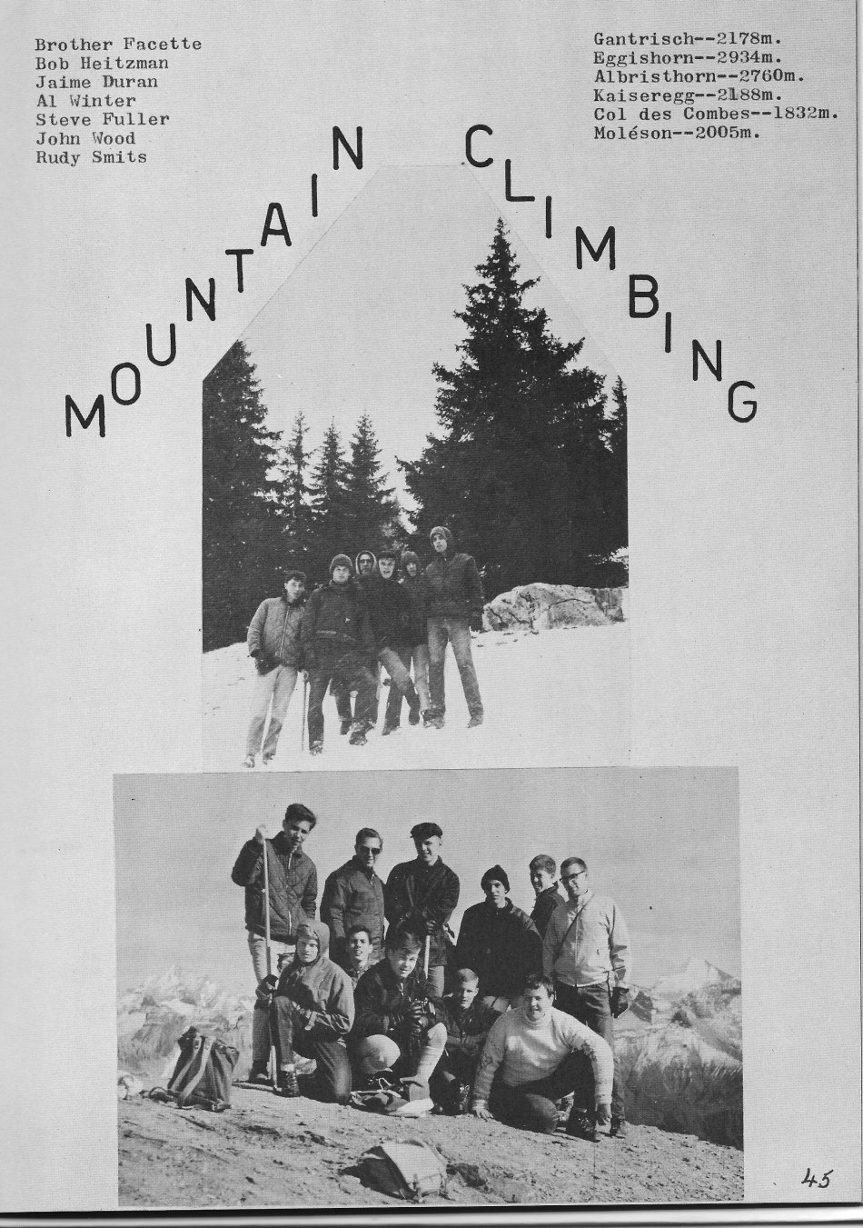 Mountain Climbing Photos   for Villa Saint Jean International School  1965 Yearbook Le Chamois