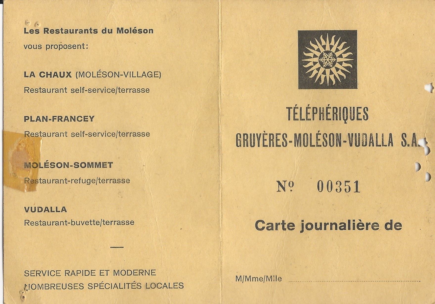 Souvenir Ski Lift Card 1 from Villa Saint Jean International School  1964 Outing 