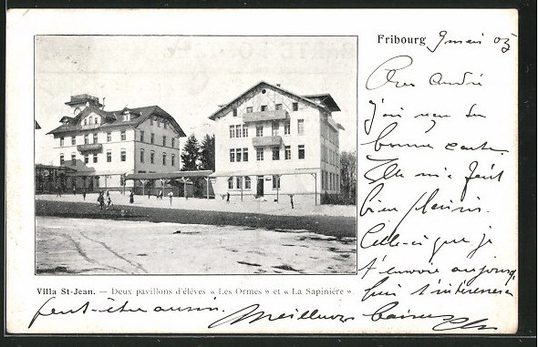 PHOTO Fribourg, Villa St-Jean, Deux pavillons d'eleves Les Ormes et La Sapiniere 1905
