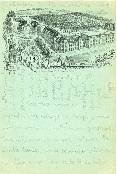  FRIBOURG - College Villa Saint Jean Superbe litho publicitaire du début du siècle (non voyagé�but du siècle (non voyagée) - Editions A Breger Frères à Paris 1919