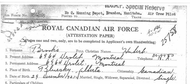 RCAF Enlistment Application Form piece 1