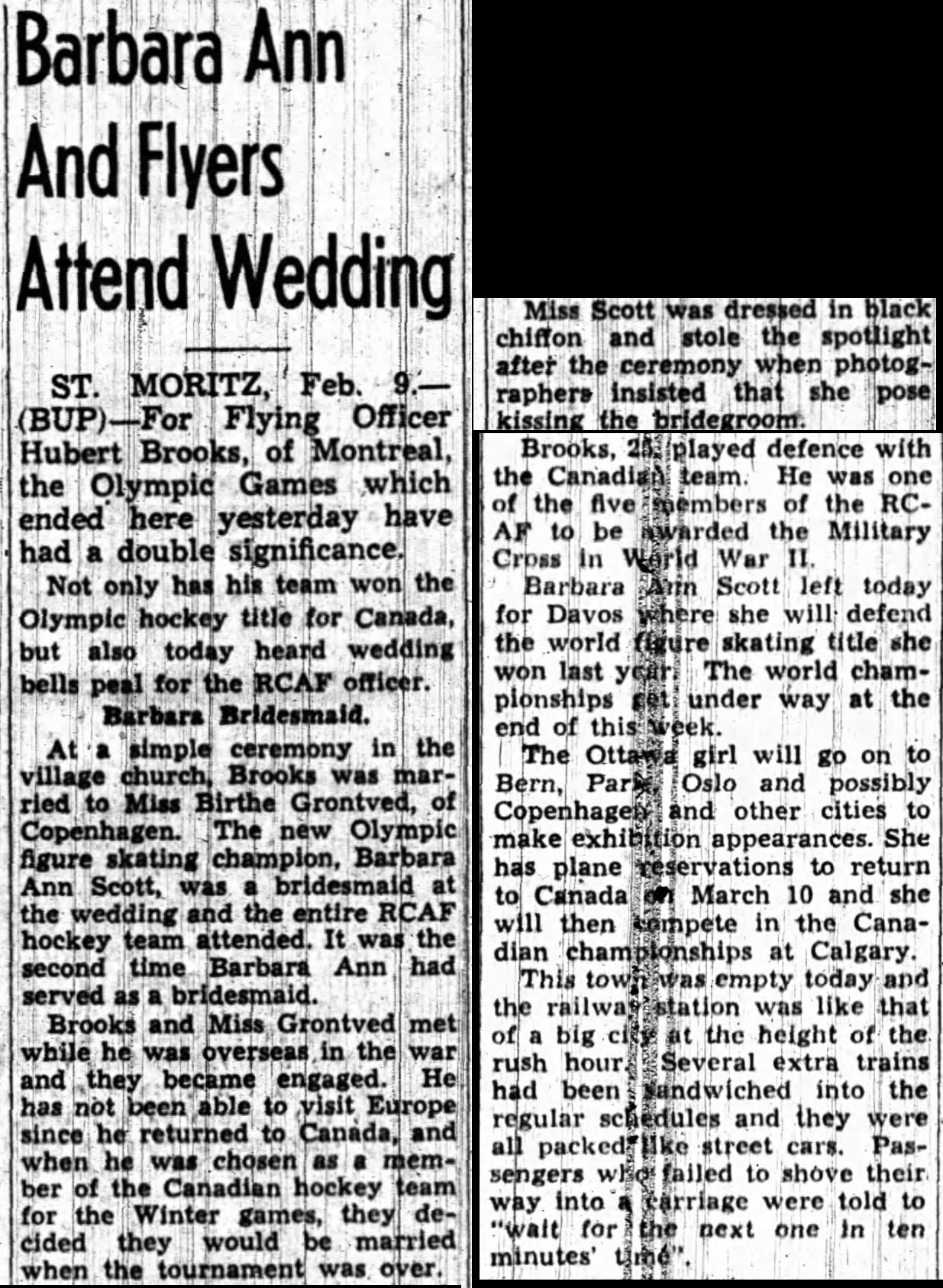 Image: Newspaper Article on Hubert Brooks wedding to Birthe Grontved in St Moritz