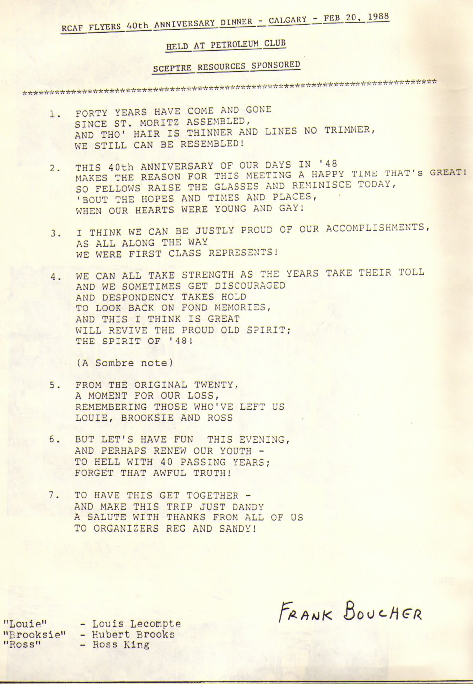 Image of 40th RCAF Flyer Anniversary Poem by Frank Boucher 
