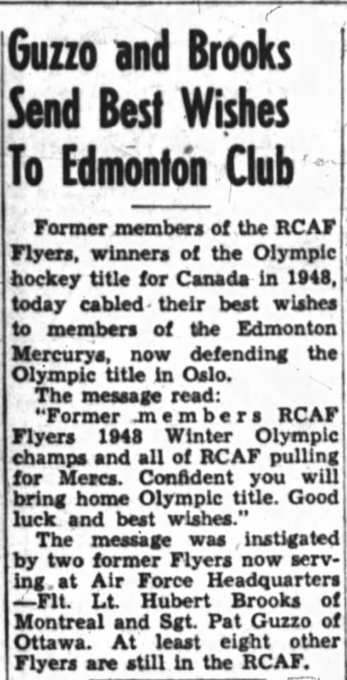 Image: News Story Brooks and Guzzo send best wishes to 1952 Edmonton Mercurys