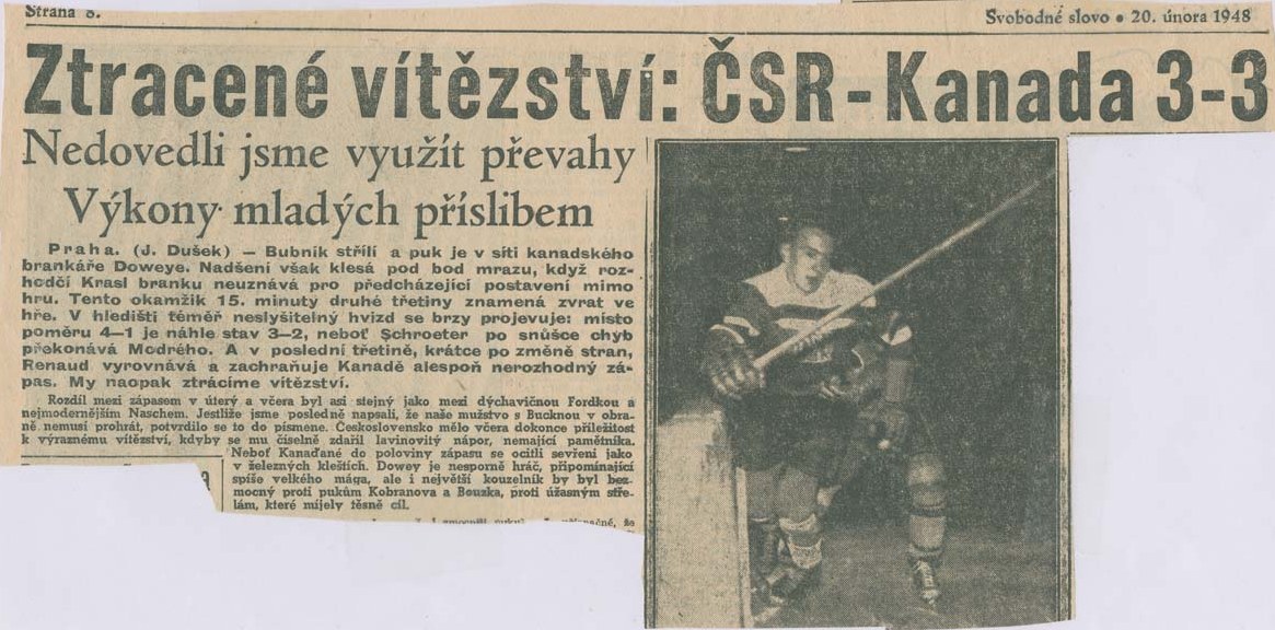 Photo: Feb 19 1948 Czech Olympic Team at Prague with RCAF Flyers 