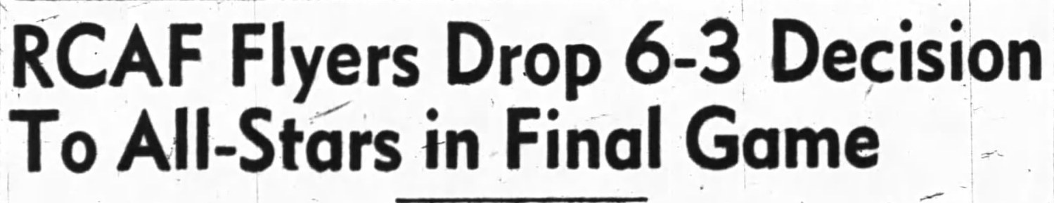 Photo: Newspaper Headline RCAF Flyers loose to NHL QSHL All Stars on April 10  1948 Charity hockey  game 