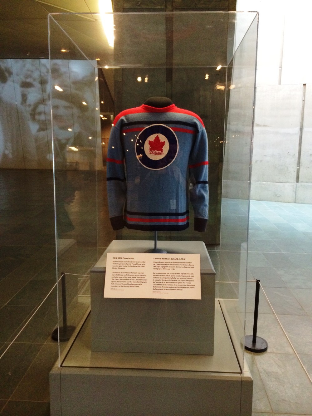 Photo: Canadian War Museum Front Lobby Exhibit of RCAF Flyer Jersey (Number 18 belonging to Hubert Brooks) 2