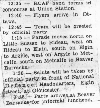 Image: Ottawa Parade Schedule for RCAF Flyers
