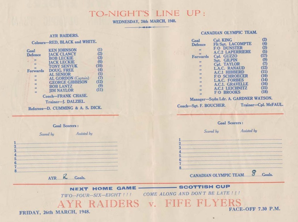 Photo: RCAF Flyers vs Ayr Raiders on Mar 24 1948