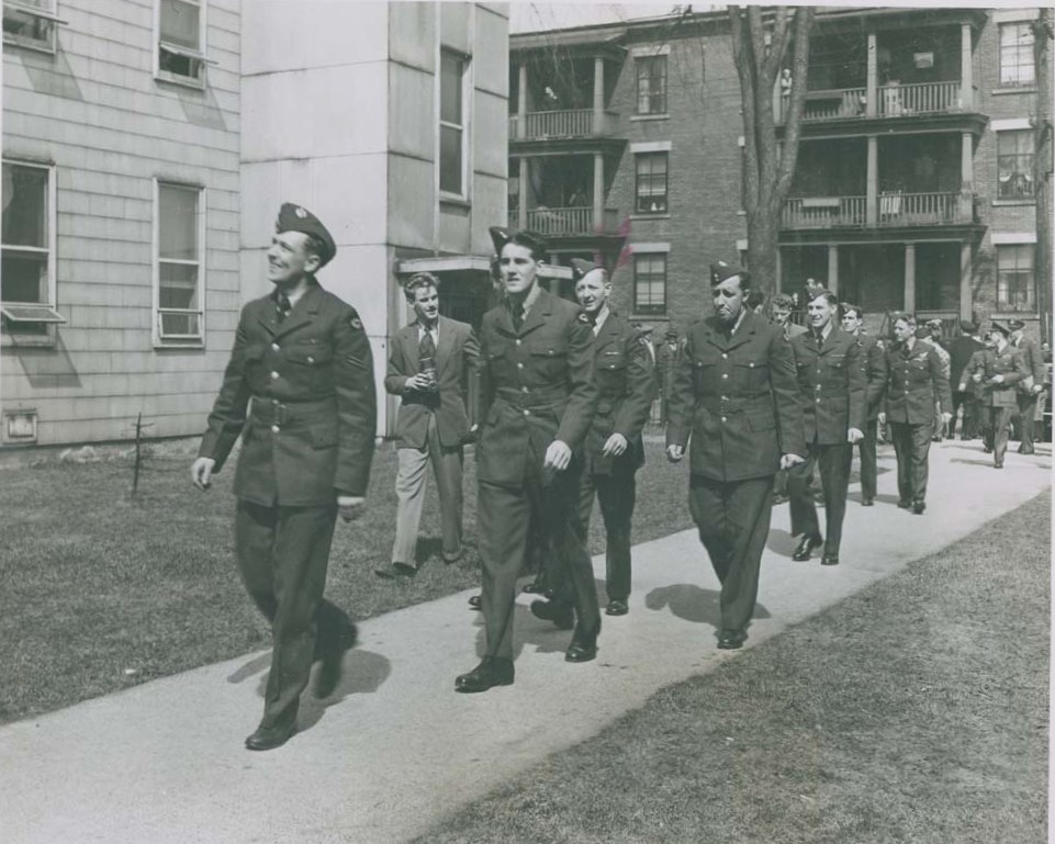 Photo: A Number of RCAF Flyers Outside Beaver Barracks in Ottawa A 