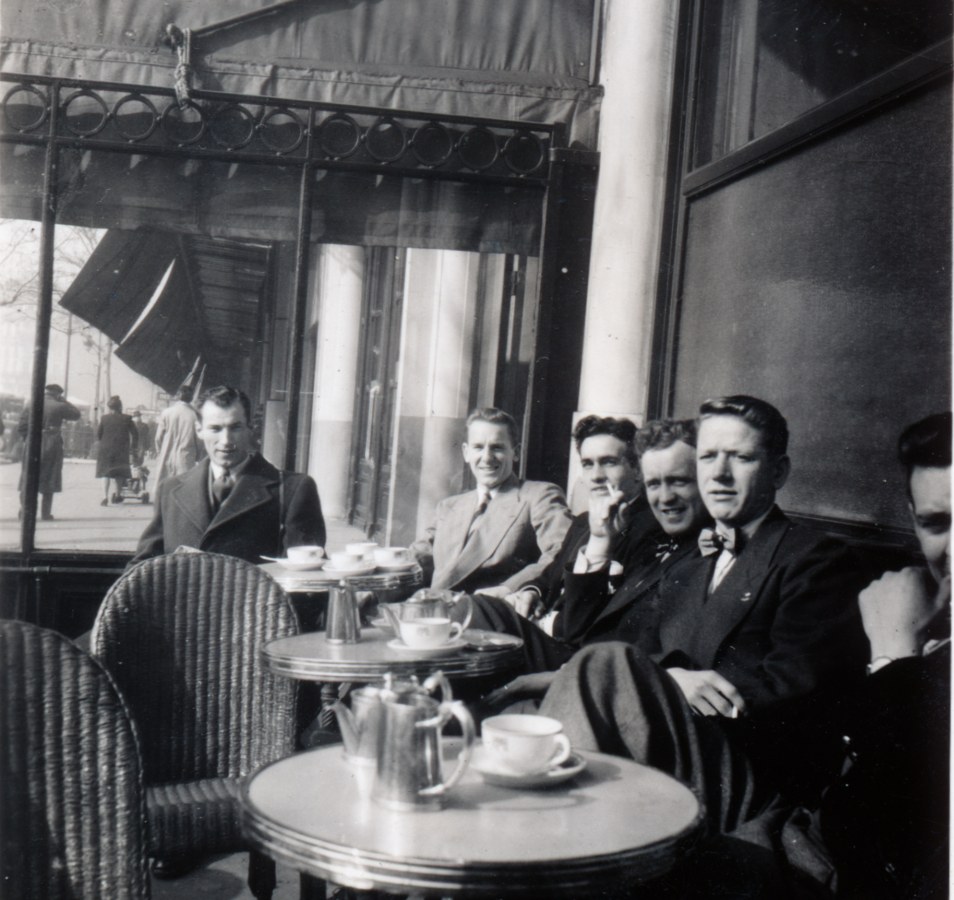 Photo: RCAF Flyers Relaxing at  Paris Café March  1948 Prior to Start of Coupe Jean Potin