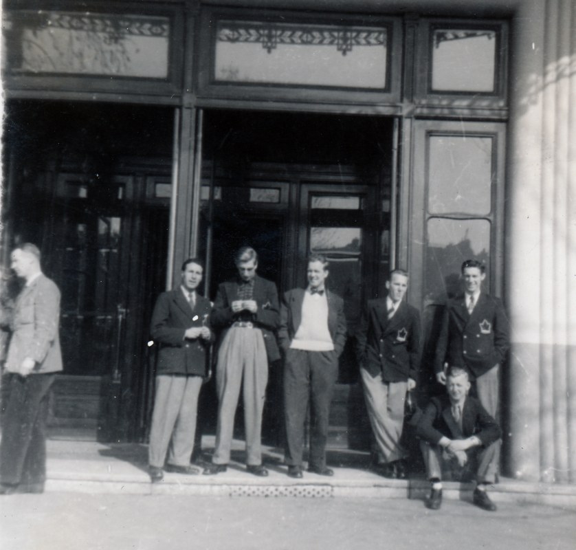 Photo: Some RCAF Flyers Standing Outside of Paris Hotel Moderne March  1948