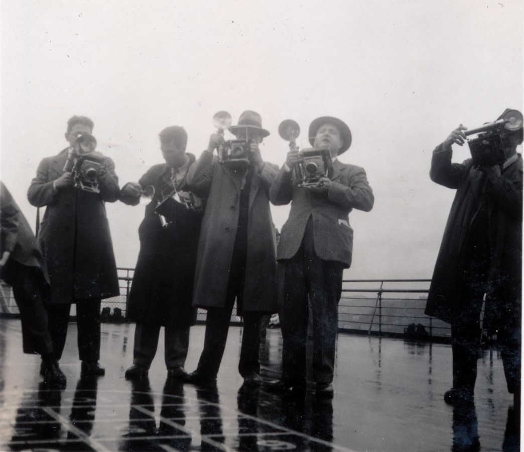 Photo: Press Photographers Board  Queen Mary April 1948 Just Prior to Entering New York Harbor 