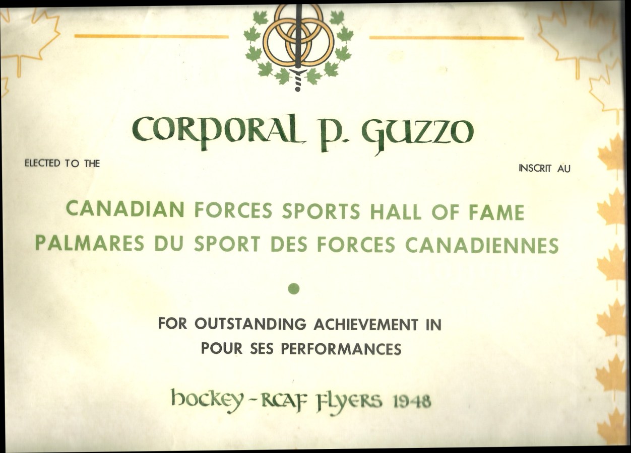 Image : Pat Guzzo Canadian Sports Hall of Fame Certificate