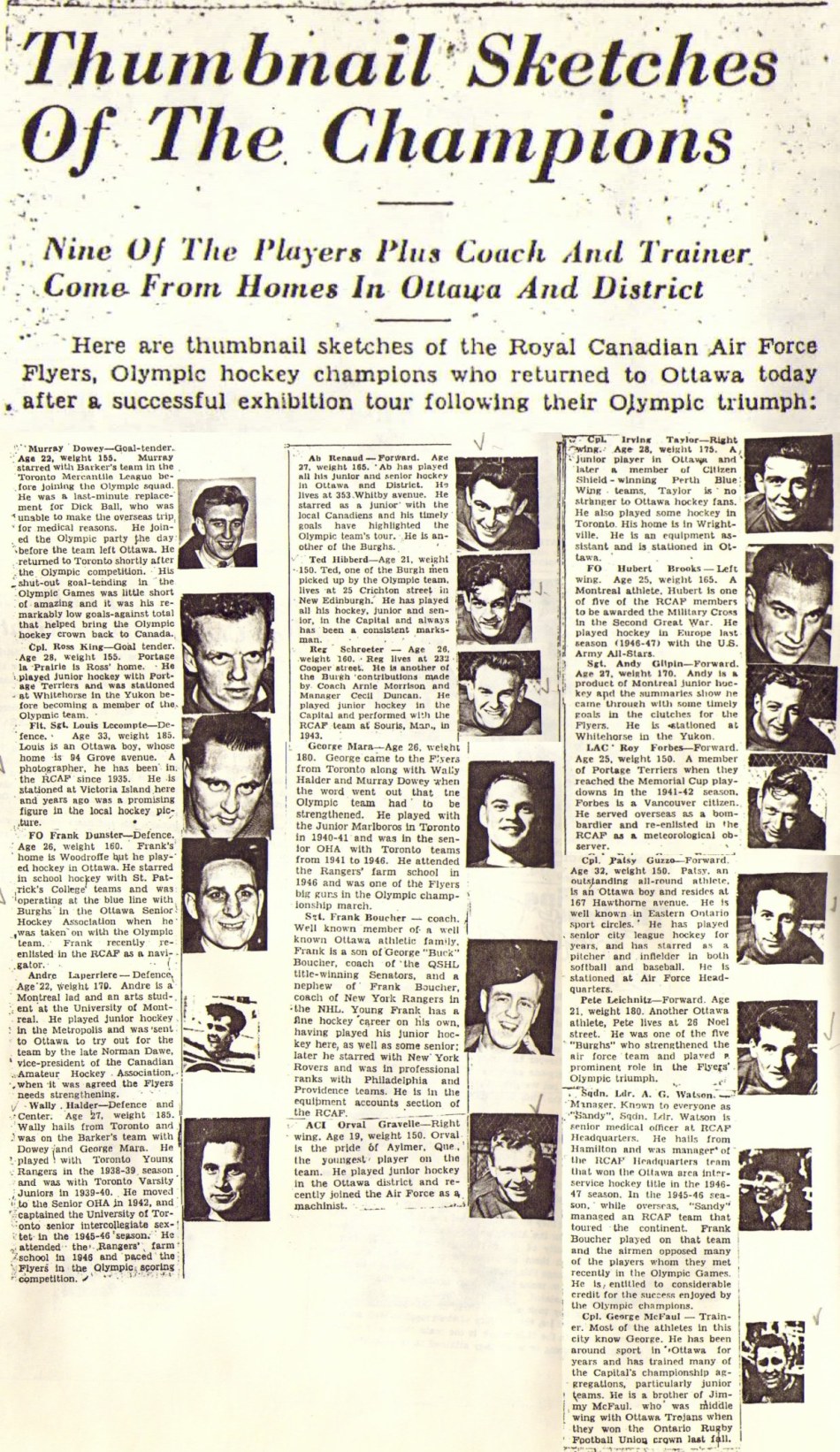Image: Ottawa Citizen  Thumb Nail Bio of each of RCAF Flyers