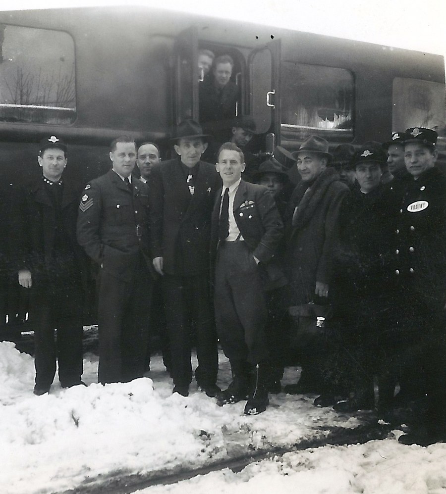 Photo: RCAF Flyers Lecompte and Schroeter Pose  at Train Stop in Czechoslovakia