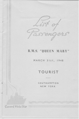 Photo: Cunrad Line Queen Mary LIST of Passengers Page 1