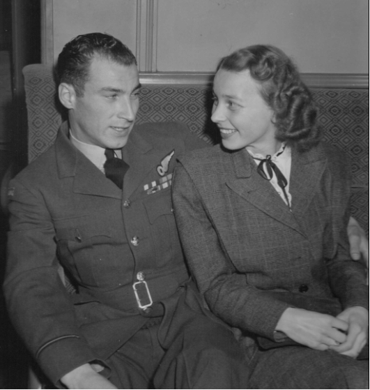 Photo: Hubert Brooks and new wife Birthe on train from New York to Ottawa's Union Station April 7,1948