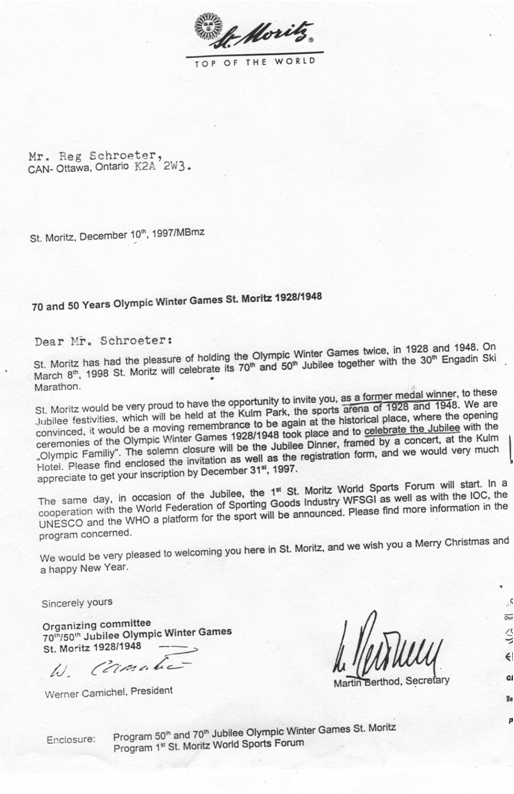 Photo: St Moritz Letter 50 yrs since 1948 Winter Olympics