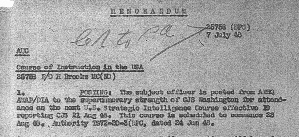 Photo: Orders sending Hubert Brooks to Strategic Intelligence School THE PENTAGON 