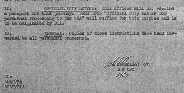 Photo: Orders sending Hubert Brooks to Strategic Intelligence School THE PENTAGON 2