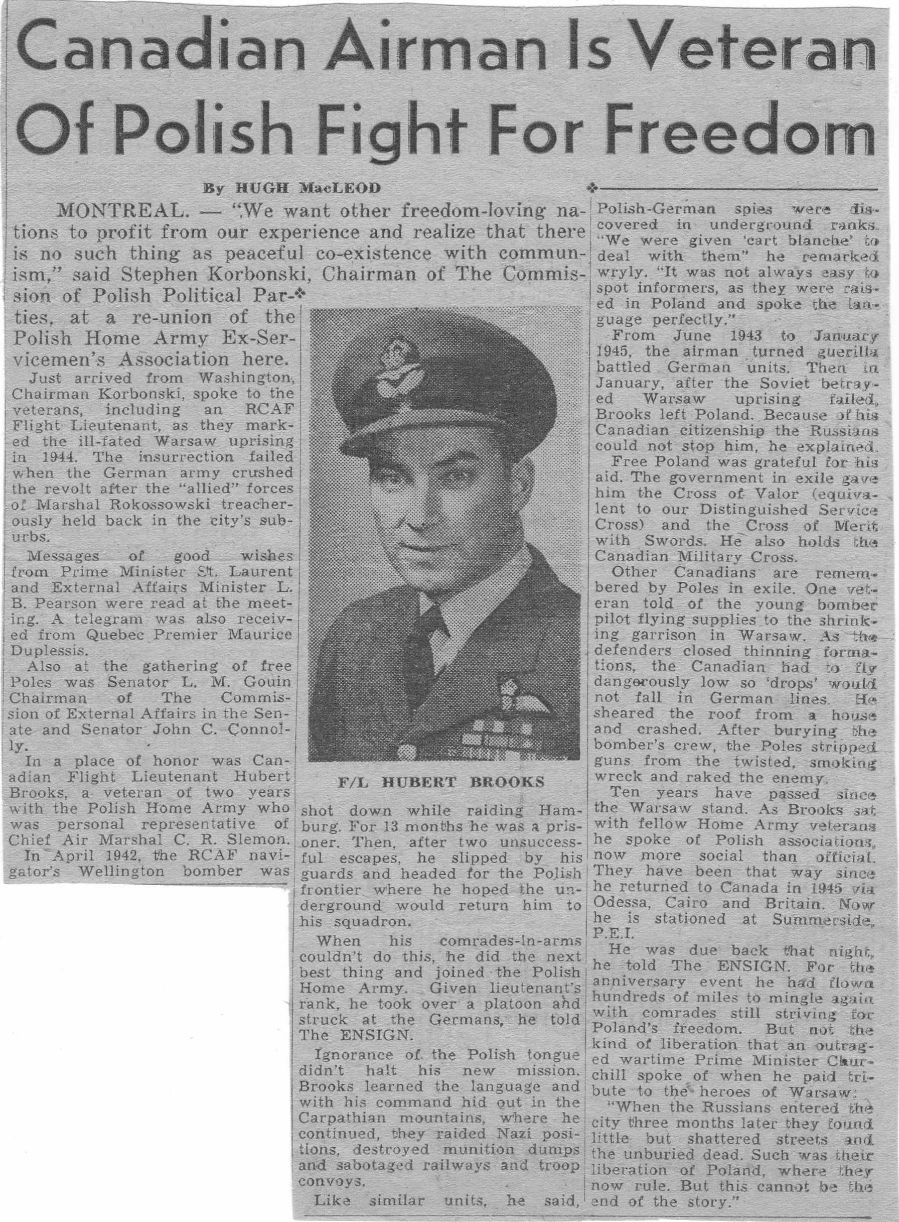 Photo: Newspaper Article on Hubert Brooks Veteran of Polish Freedom Fight