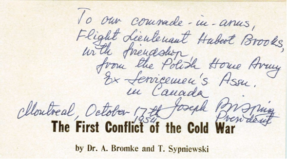 Photo: Inscription thanking Hubert Brooks comrade in arms