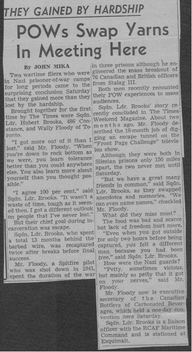 Photo:John Mika newspaper article on POWs (Hubert Brooks) Meeting to exchange Stories