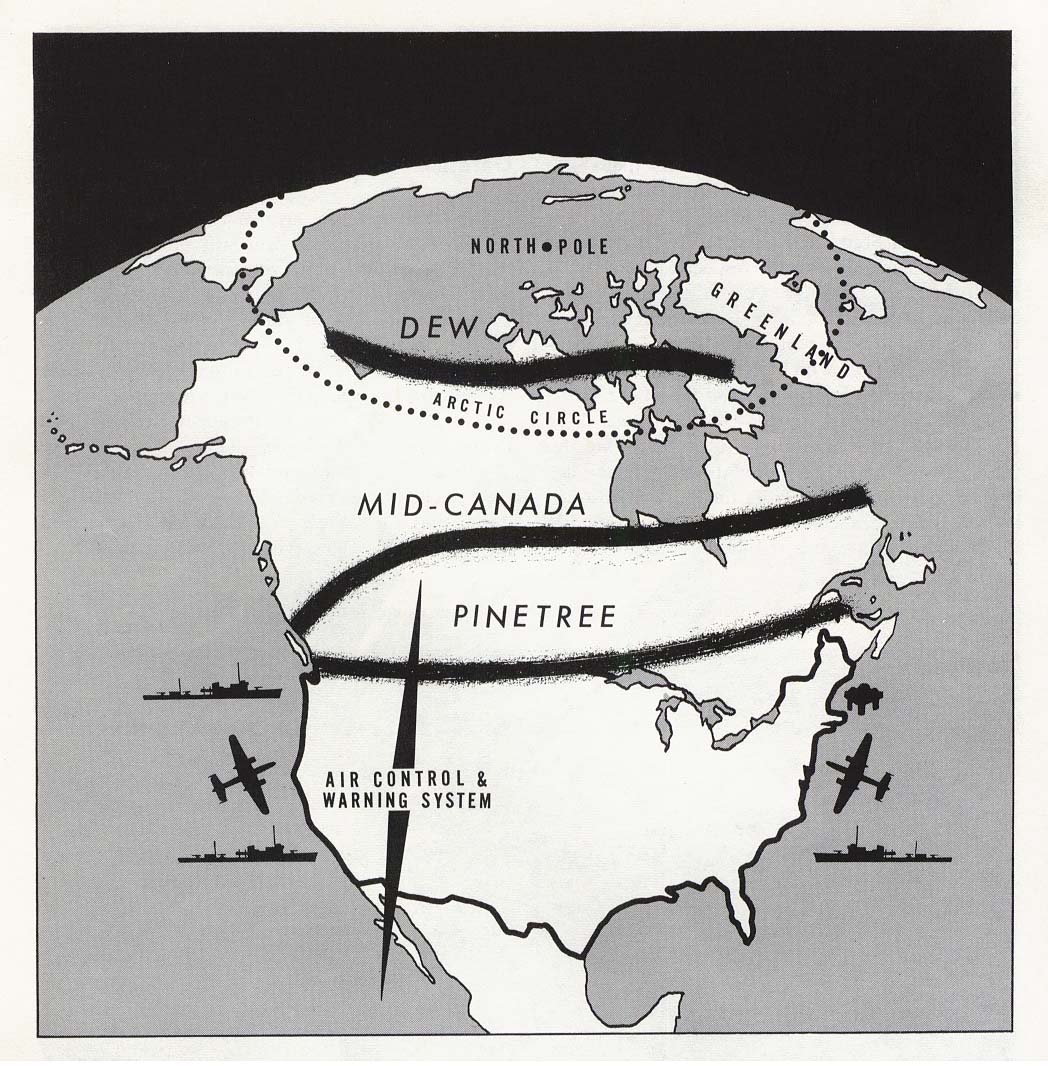 Map Illustrating DEW , Mid-Canada and  PINETREE LINEs