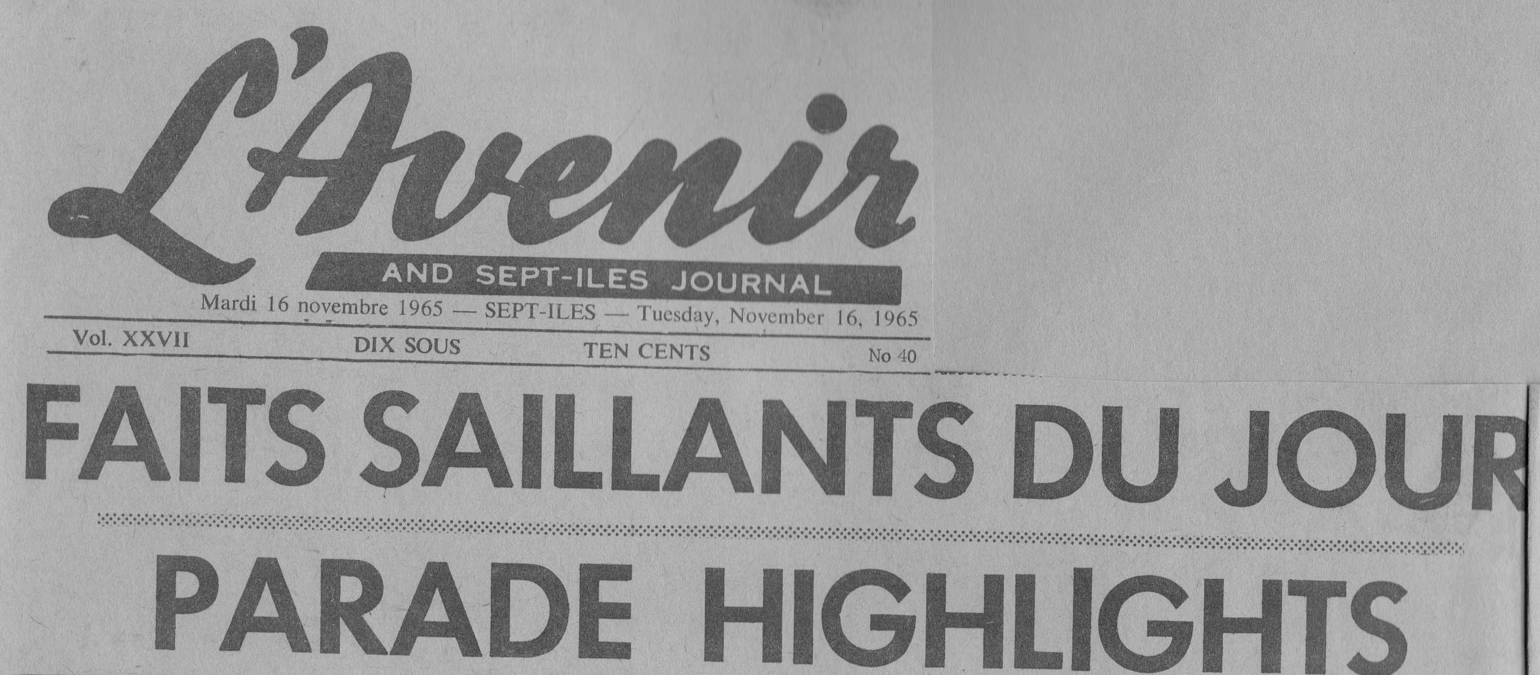Photo: L'Avenir Front page for  Veterans Day Ceremony Parade
