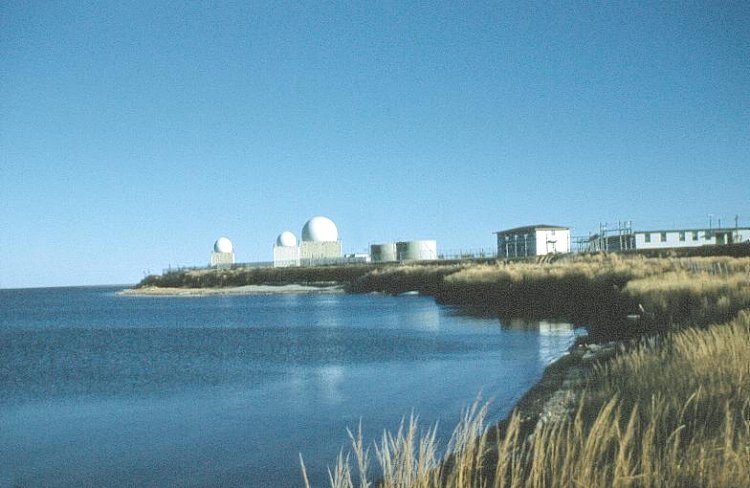 Photo: Aerial View of RCAF Moisie Radar Domes From Beach