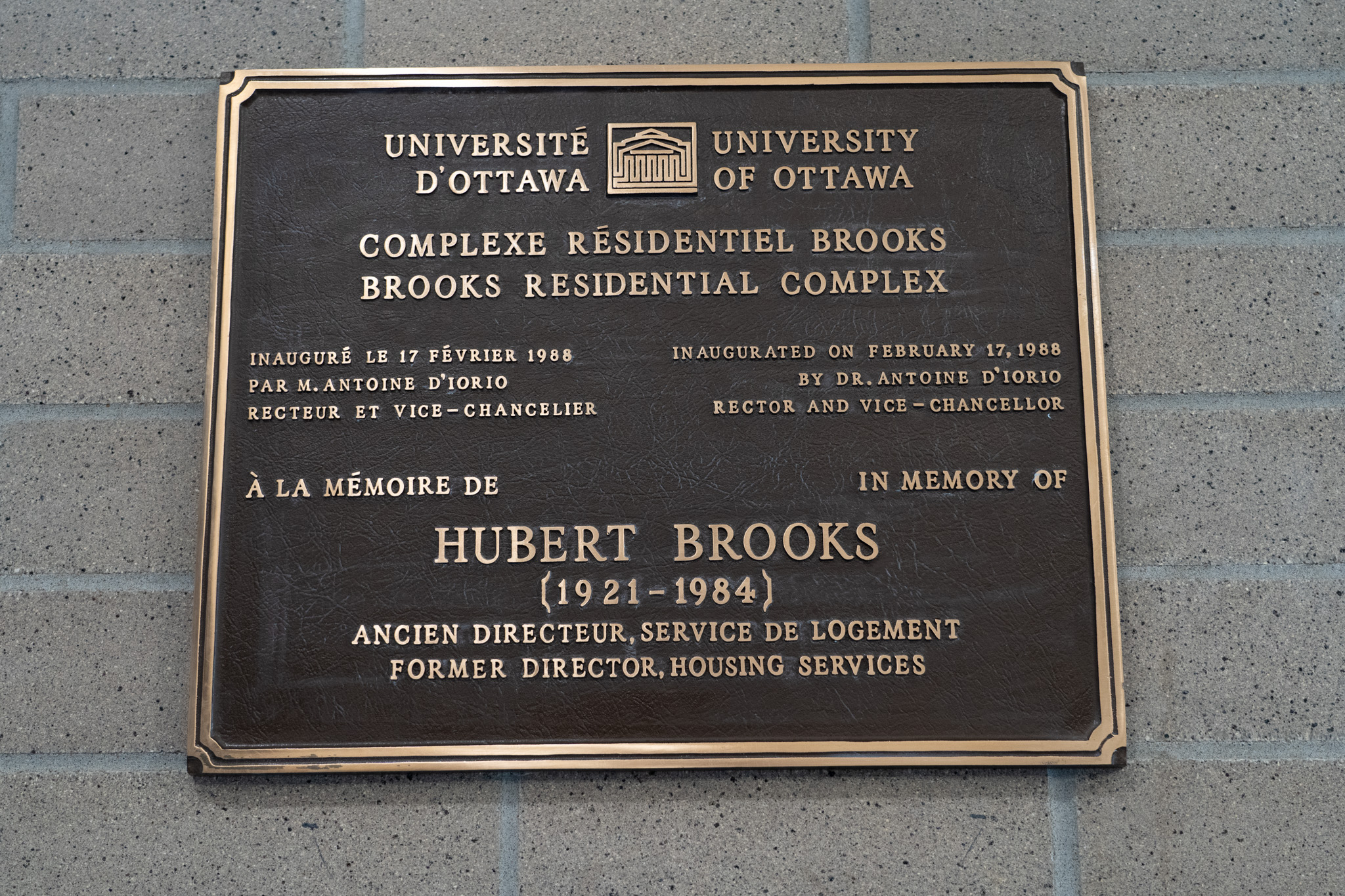 Photo of original Hubert Brooks Residence Plaque 