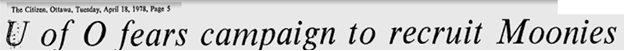 Photo: Ottawa Citizen Article War on Moonies and University of Ottawa 2 