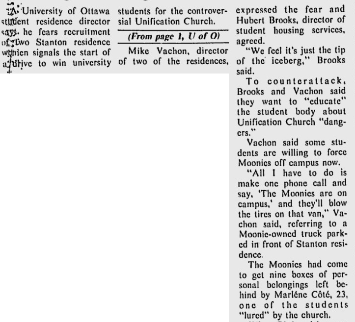 Photo: Ottawa Citizen Article War on Moonies and University of Ottawa 3 