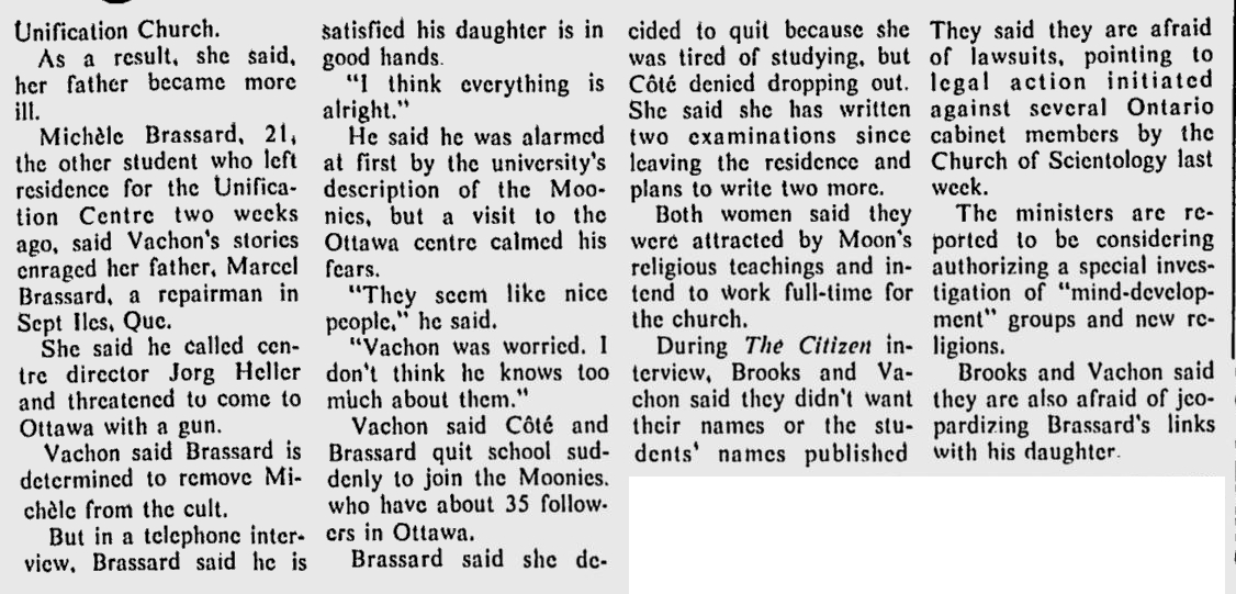 Photo: Ottawa Citizen Article War on Moonies and University of Ottawa 5 