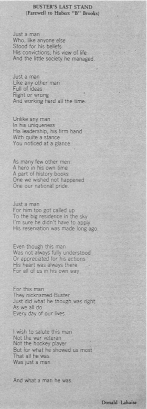 Photo: Commemorative Poem written by Donald Lahaise in honor of Hubert Brooks 