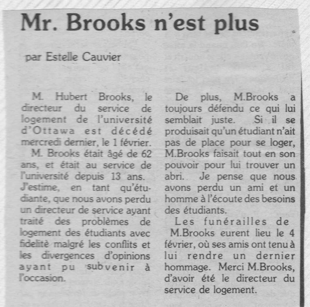 Photo: Hubert Brooks Obituary in Student NewsPaper 