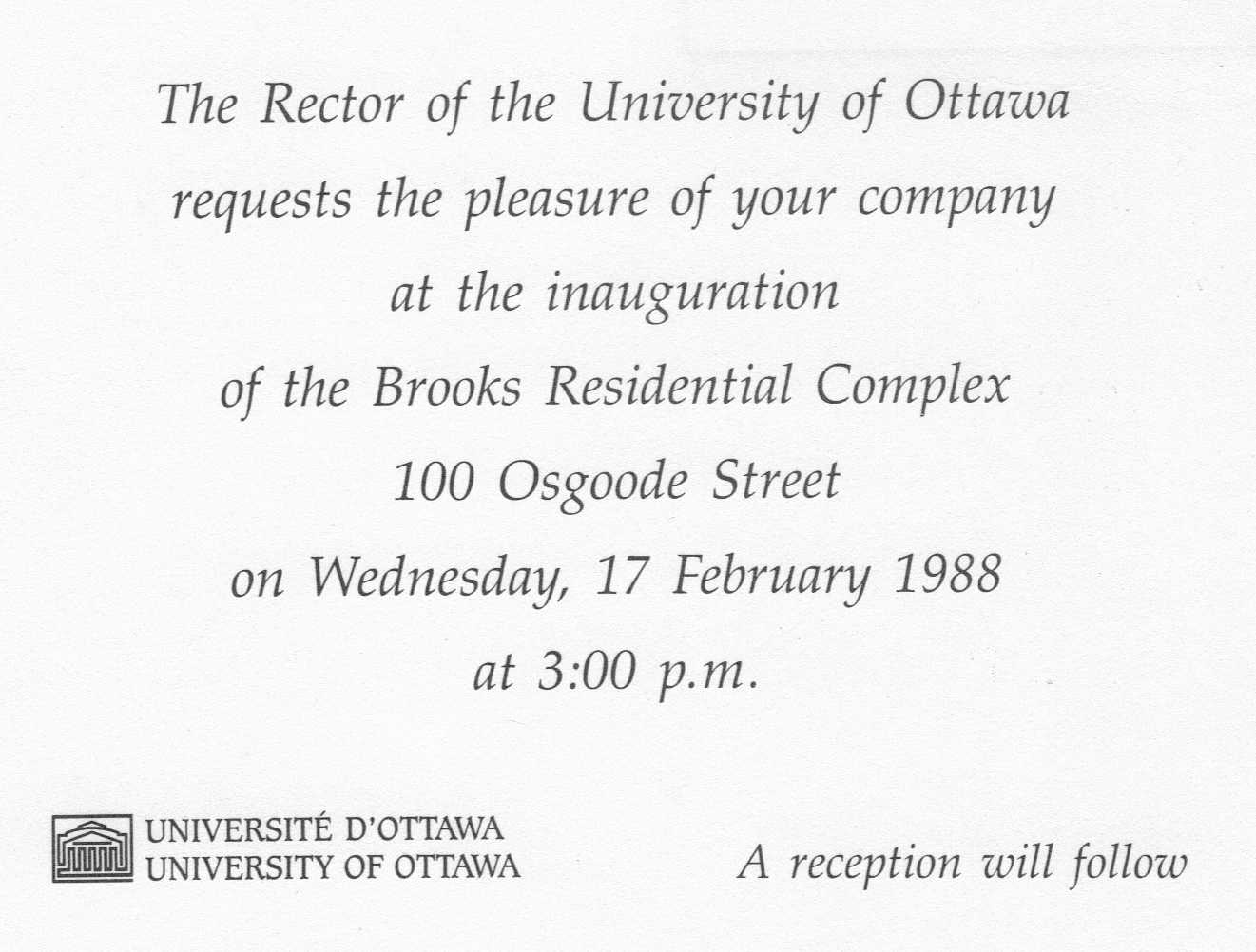 Photo: RSVP from University of Ottawa for Brooks  Residence Dedication Ceremony