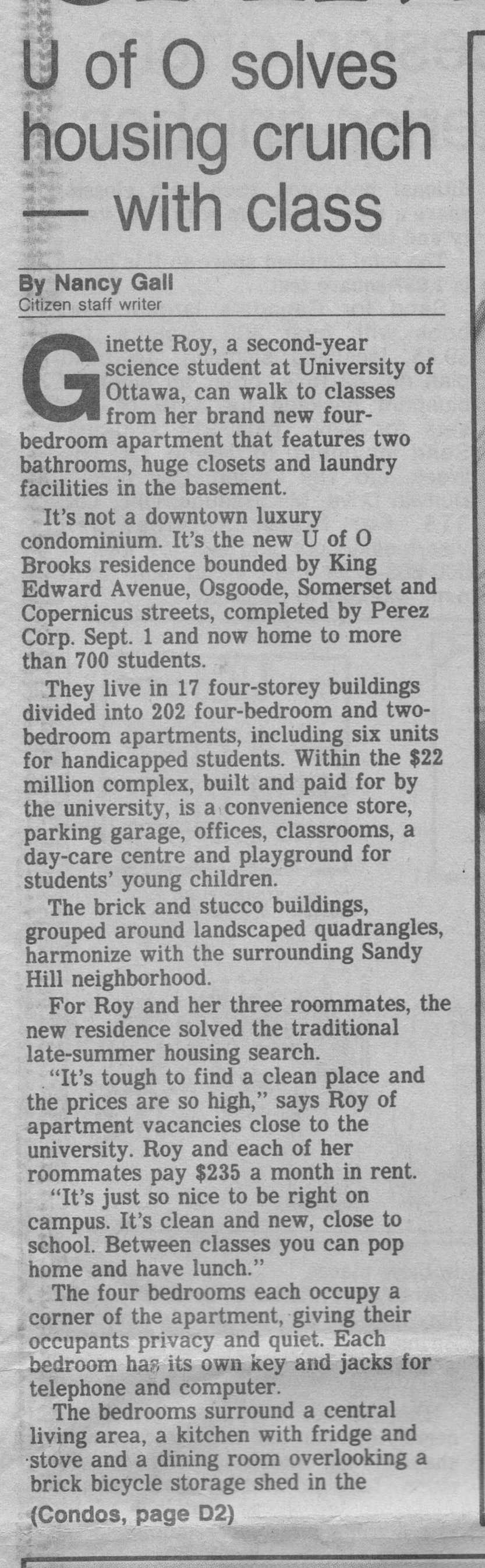 Ottawa Citizen News Article: UofO solves housing crunch – with style by Nancy Gail 