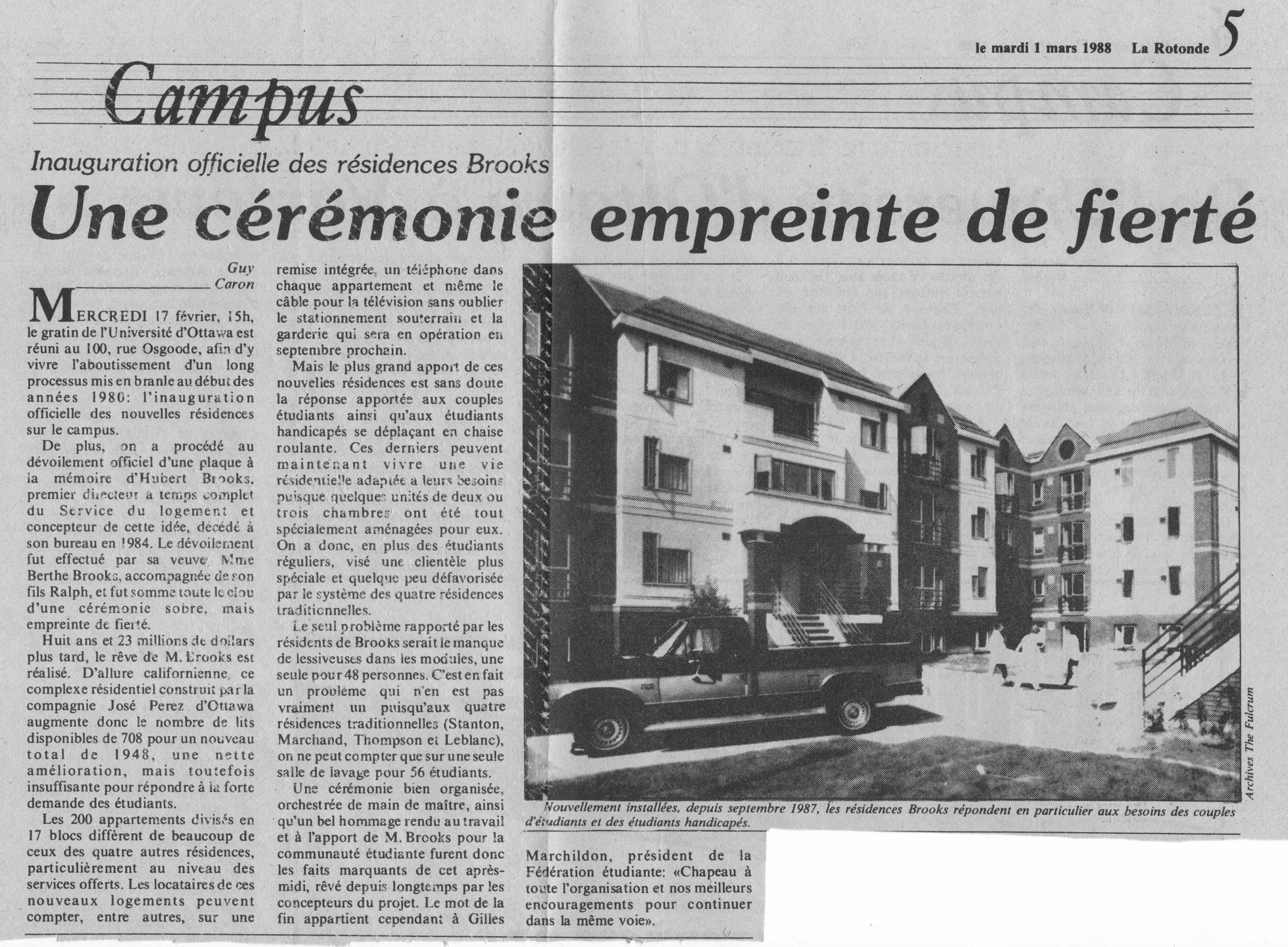 La Rotondre  Newspaper article on University of Ottawa  Brooks Residence Ceremonies