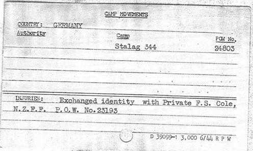 RCAF Index Card recording Hubert Brooks' exchange in identity. 