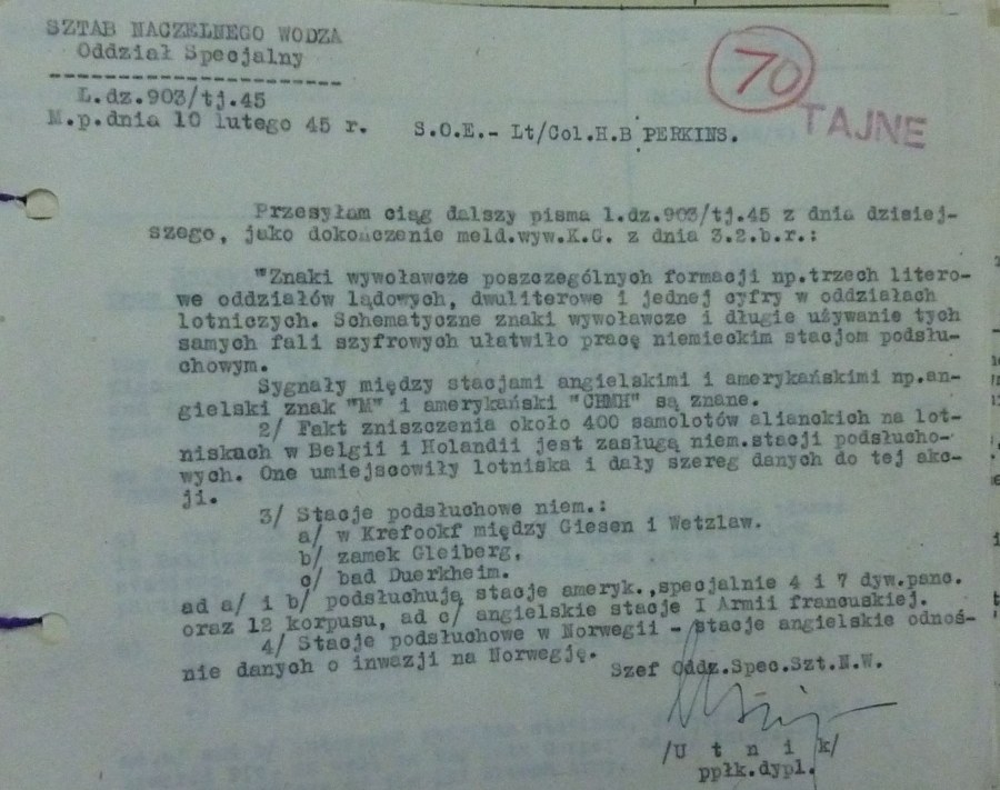 Intelligence  Report of Informant Discovering a CIPHER Code Breach  Early 1945 Polish 